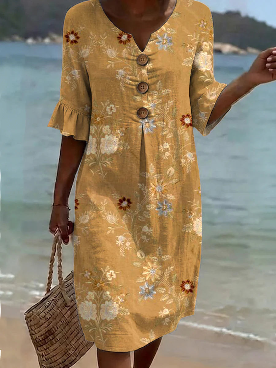 Floral Art Print Short Sleeve Retro Dress